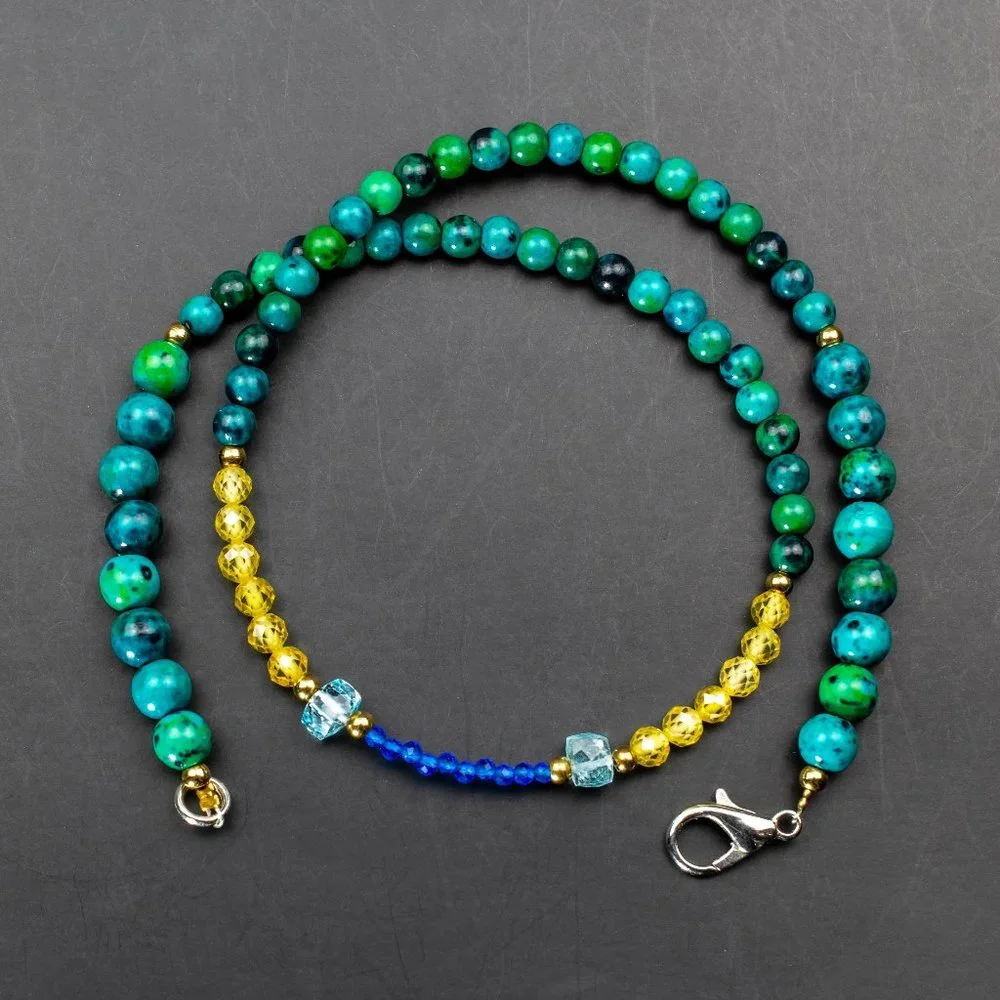 Colorful multi stone bead necklace short, unusual tiny gemstone crystal choker